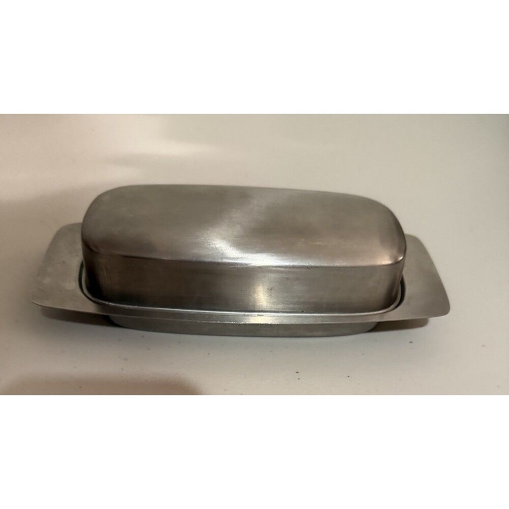 MCM Midcentury modern stainless butter dish Denmark? 8”x3.25”x2”